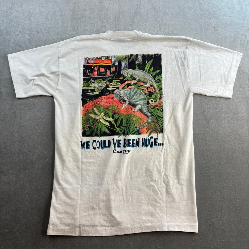 Vintage Cancun Mexico Chameleon Graphic T Shirt White Men's‎ XL